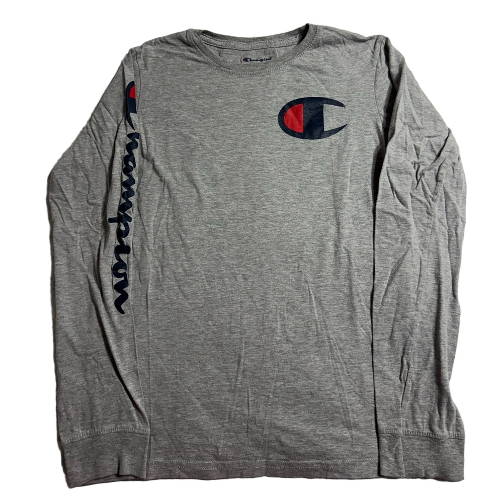 Champion Youth Boy Large Heather Gray Long Sleeve Tee T Shirt Top Casual Sporty